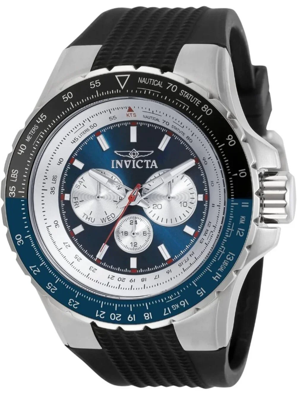 Men's Black Blue Rubber Band Aviator Analog Quartz Swimming Luminous Round Watch